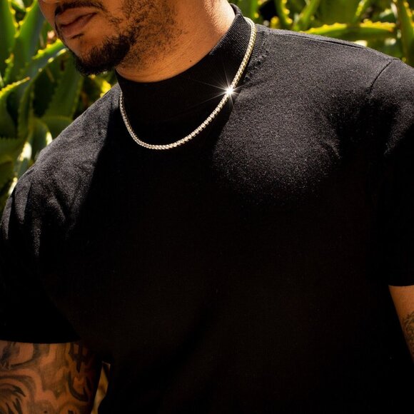 Round Solitaire14K Gold Plated Iced 5A Cz 4mm Classic Tennis Chain Necklace - Picture 3 of 6